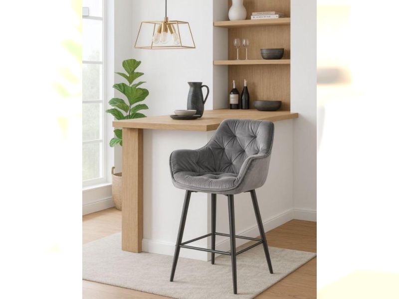 S-Cherry Velvet Bar Chair