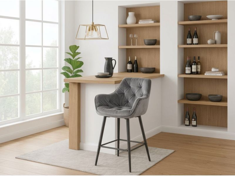 S-Cherry Velvet Bar Chair
