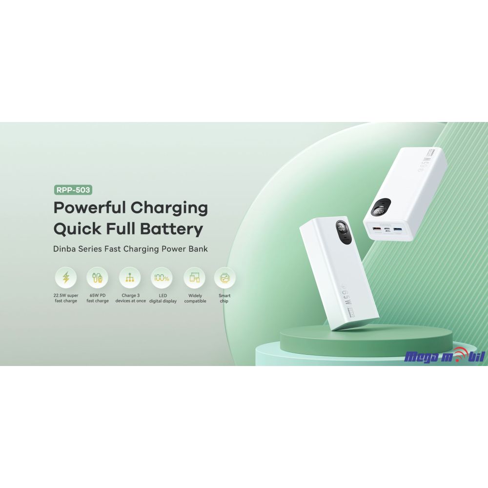 Baterija eksterna 30000mAh REMAX Dinba RPP-503 FAST+PD 65W white
