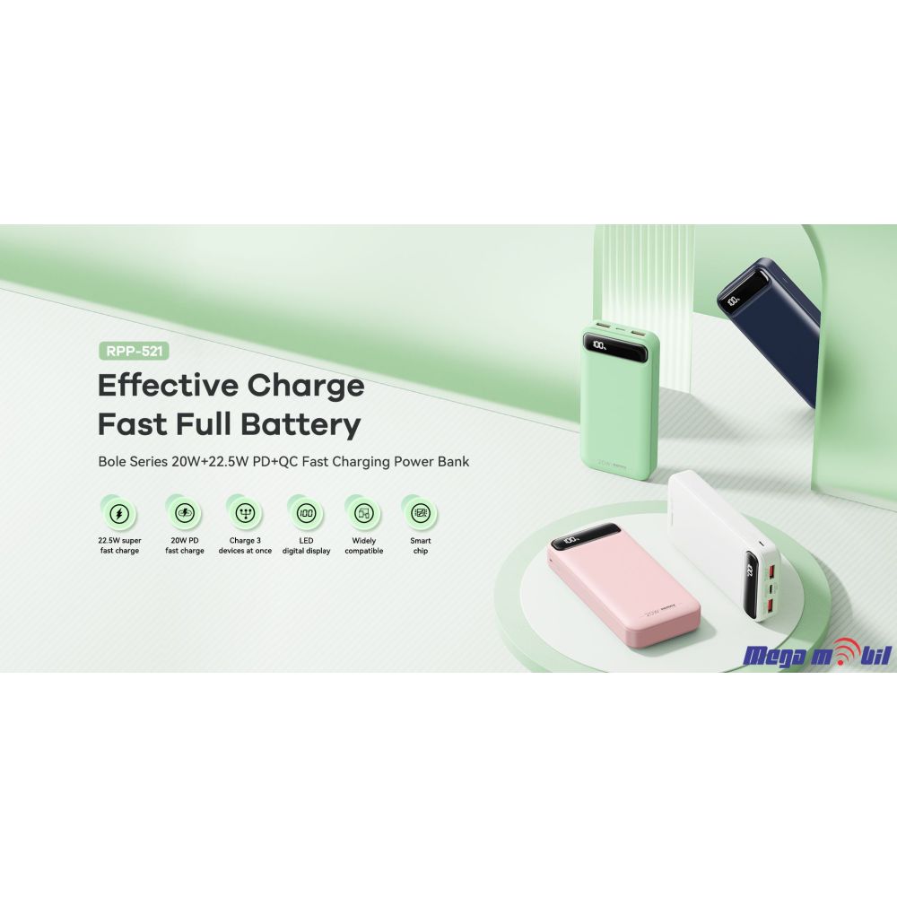 Baterija eksterna 20000mAh REMAX Bole RPP-521 FAST+PD pink
