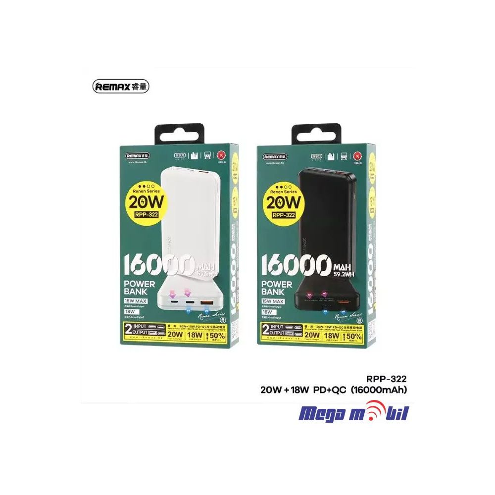Baterija eksterna 16000mAh REMAX Renen RPP-322 FAST+PD black