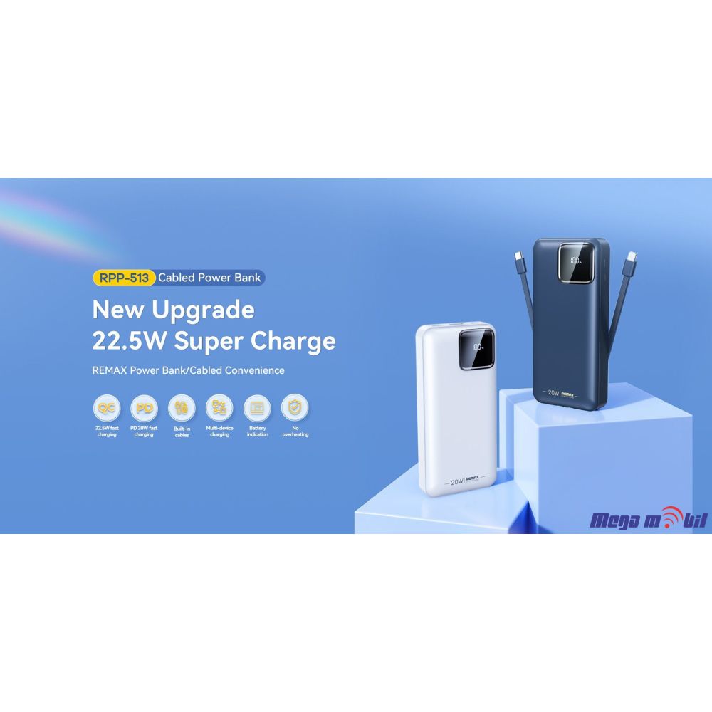 Baterija eksterna 20000mAh REMAX Suji RPP-513 FAST+PD blue