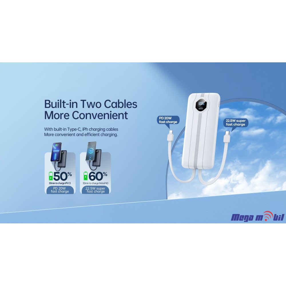 Baterija eksterna 10000mAh REMAX Pinjur RPP-300 FAST+PD white