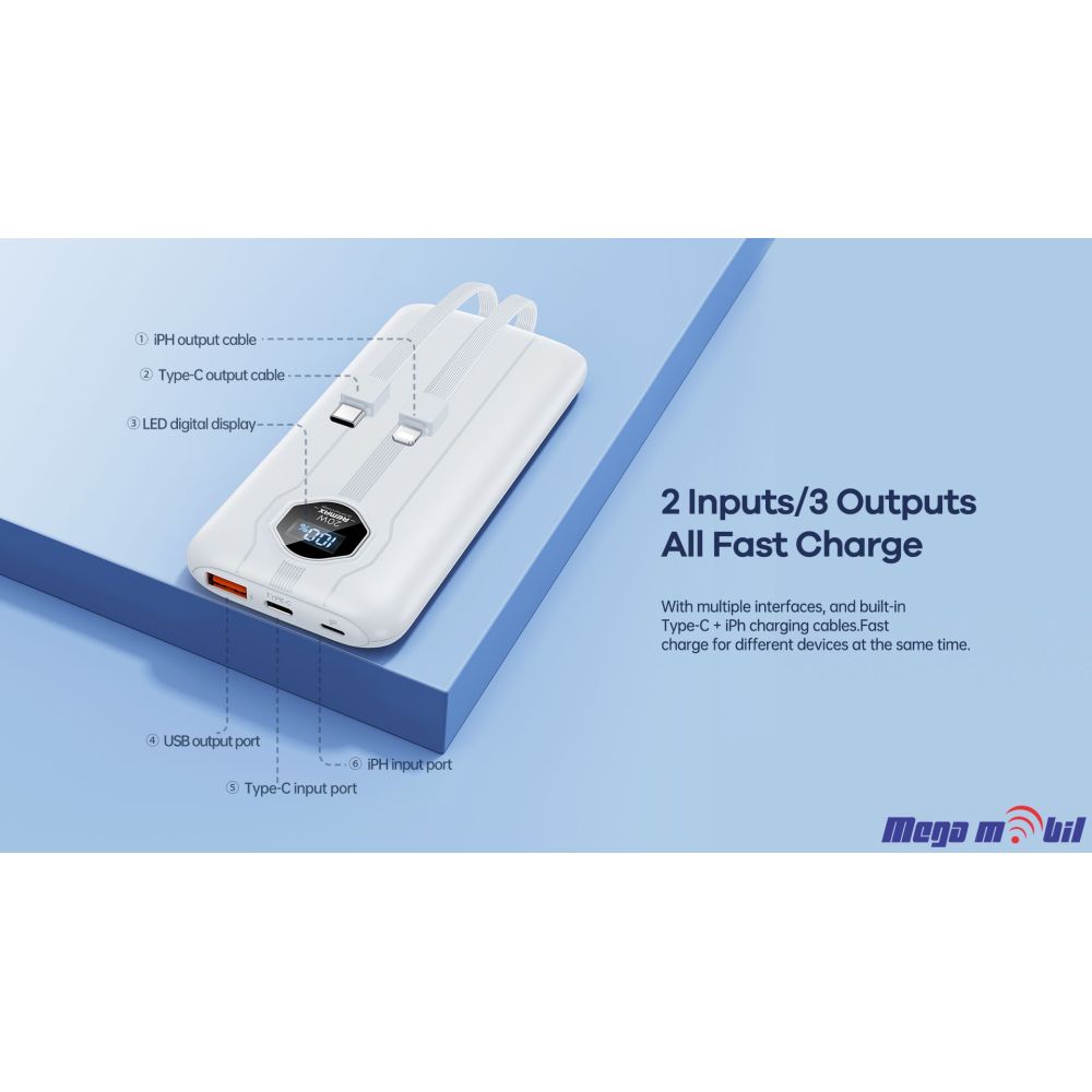Baterija eksterna 10000mAh REMAX Pinjur RPP-300 FAST+PD white