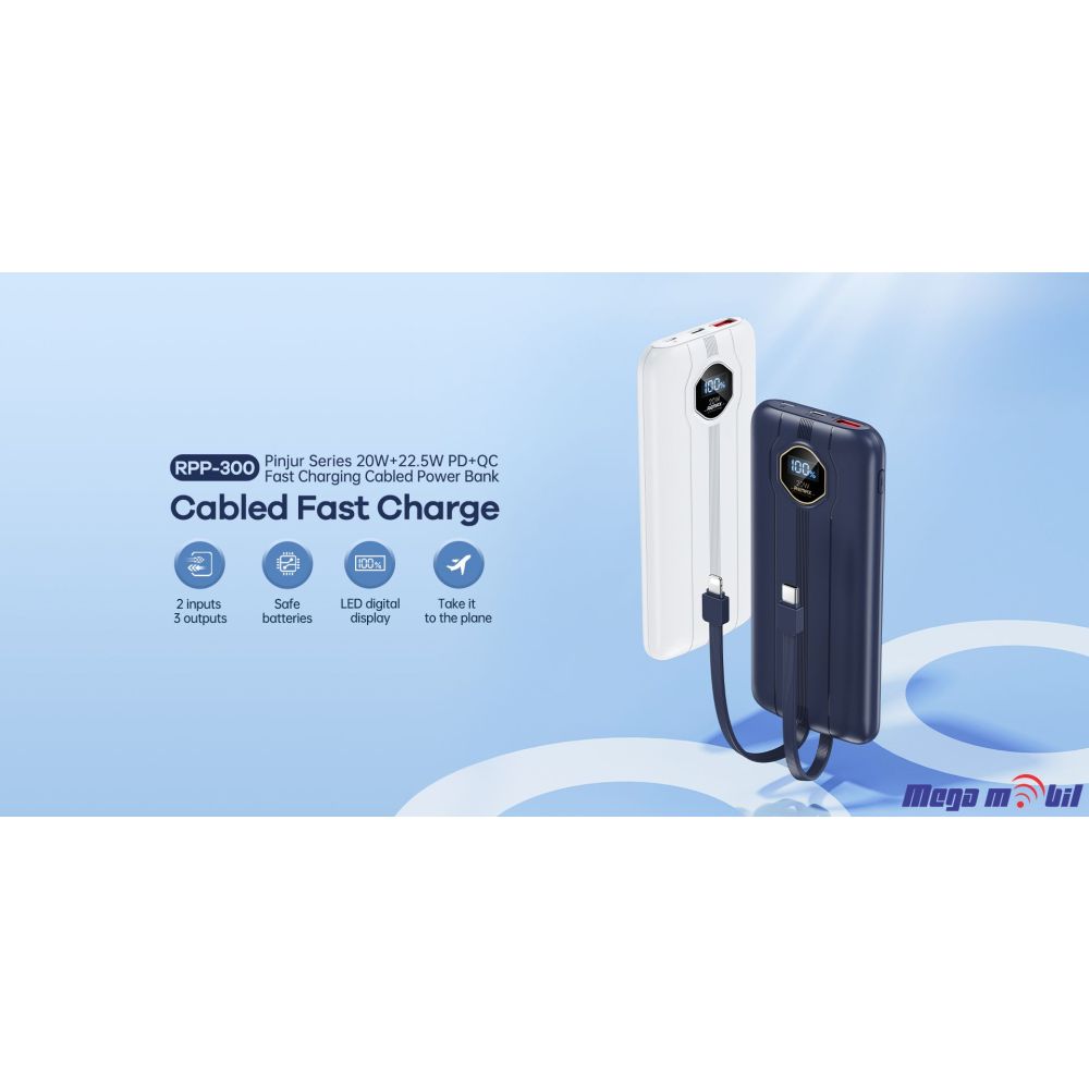 Baterija eksterna 10000mAh REMAX Pinjur RPP-300 FAST+PD white