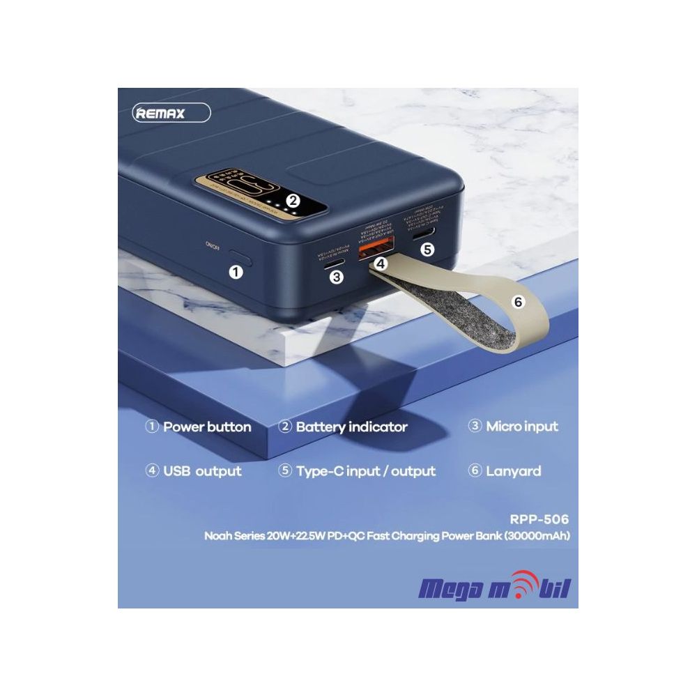 Baterija eksterna 30000mAh REMAX Noah RPP-506 FAST+PD white