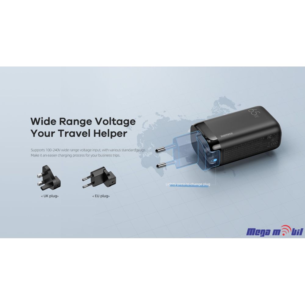Polnac 220V REMAX Ligil Series 65W PD+QC GaN RP-U55 2C1A