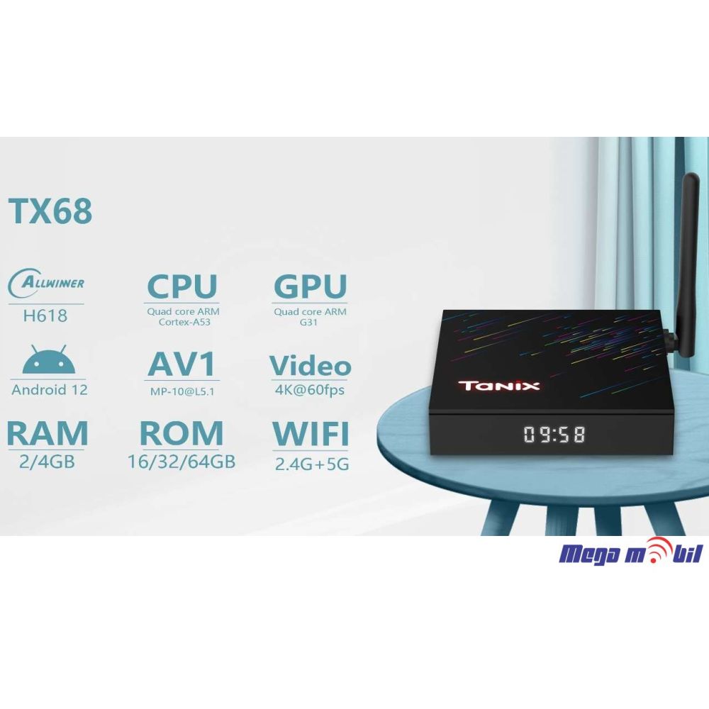 Android TV BOX TX68 4GB RAM / 32GB ROM Wi Fi+BT Android 12
