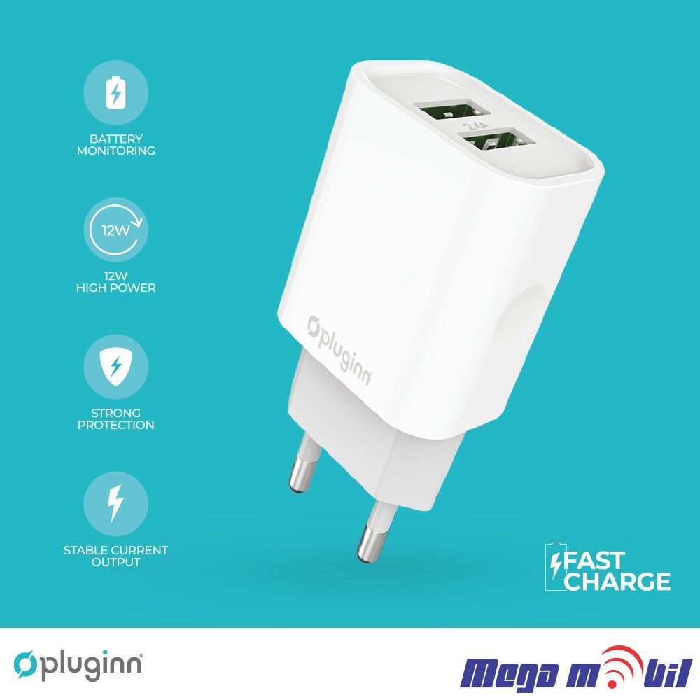 Polnac 220V iPhone Pluginn PI-D47 5V 2.4A 12W 2XUSB white