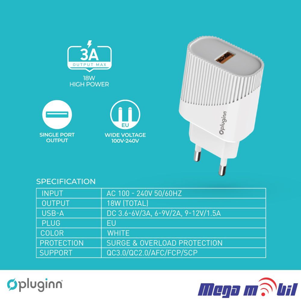 Polnac 220V iPhone Pluginn PI-D52S QC3.0 18W