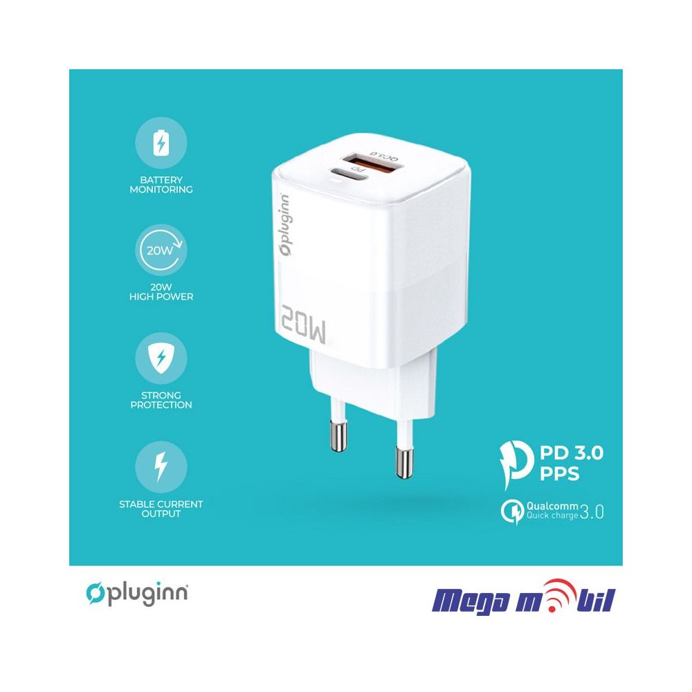 Polnac 220V Type C Pluginn PI-D73 QC3.0 PD3.0 PPS USB-PD 18W+20W, 38W (total) white