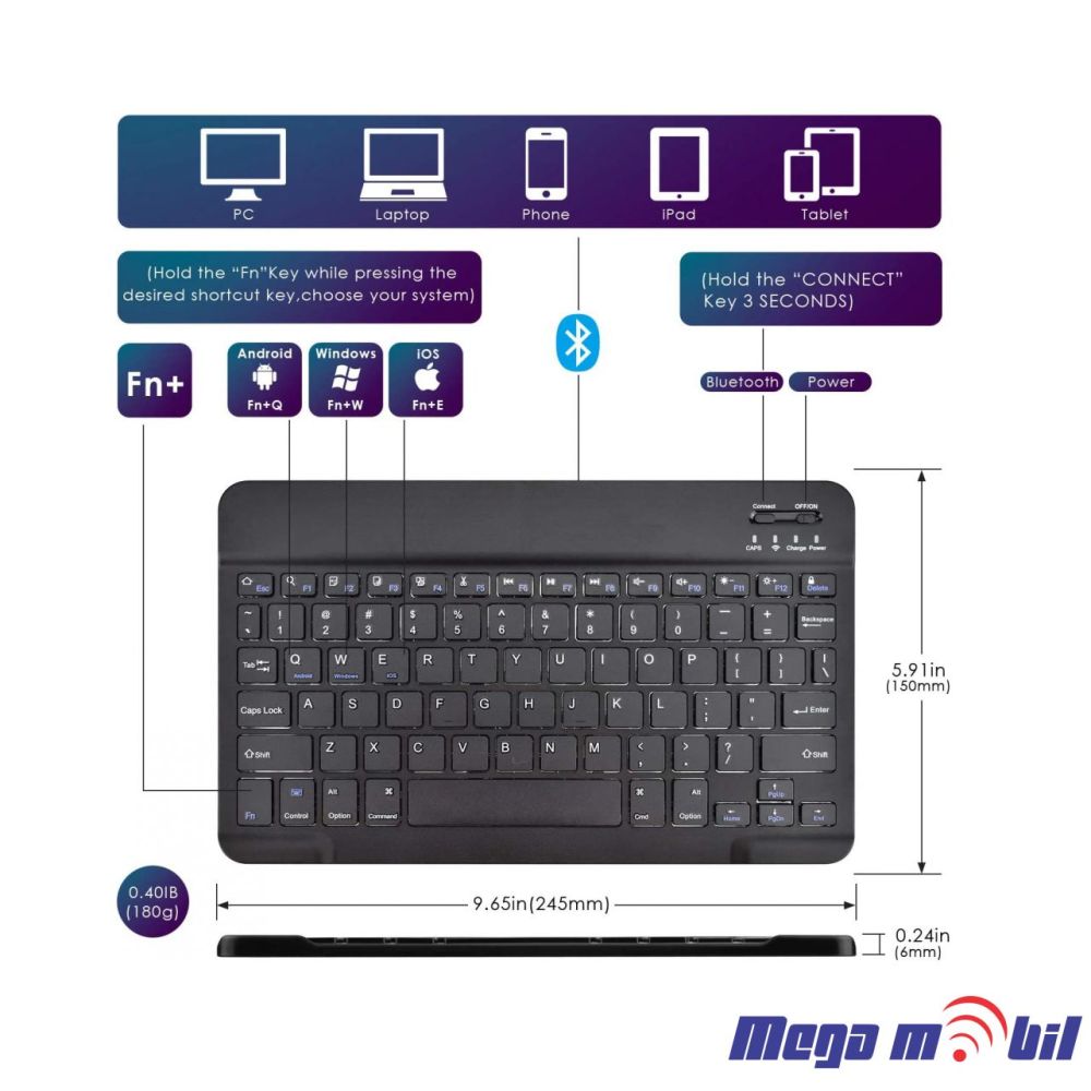 Futrola Tablet Univerzalna so Bluetooth tastatura 10" gold