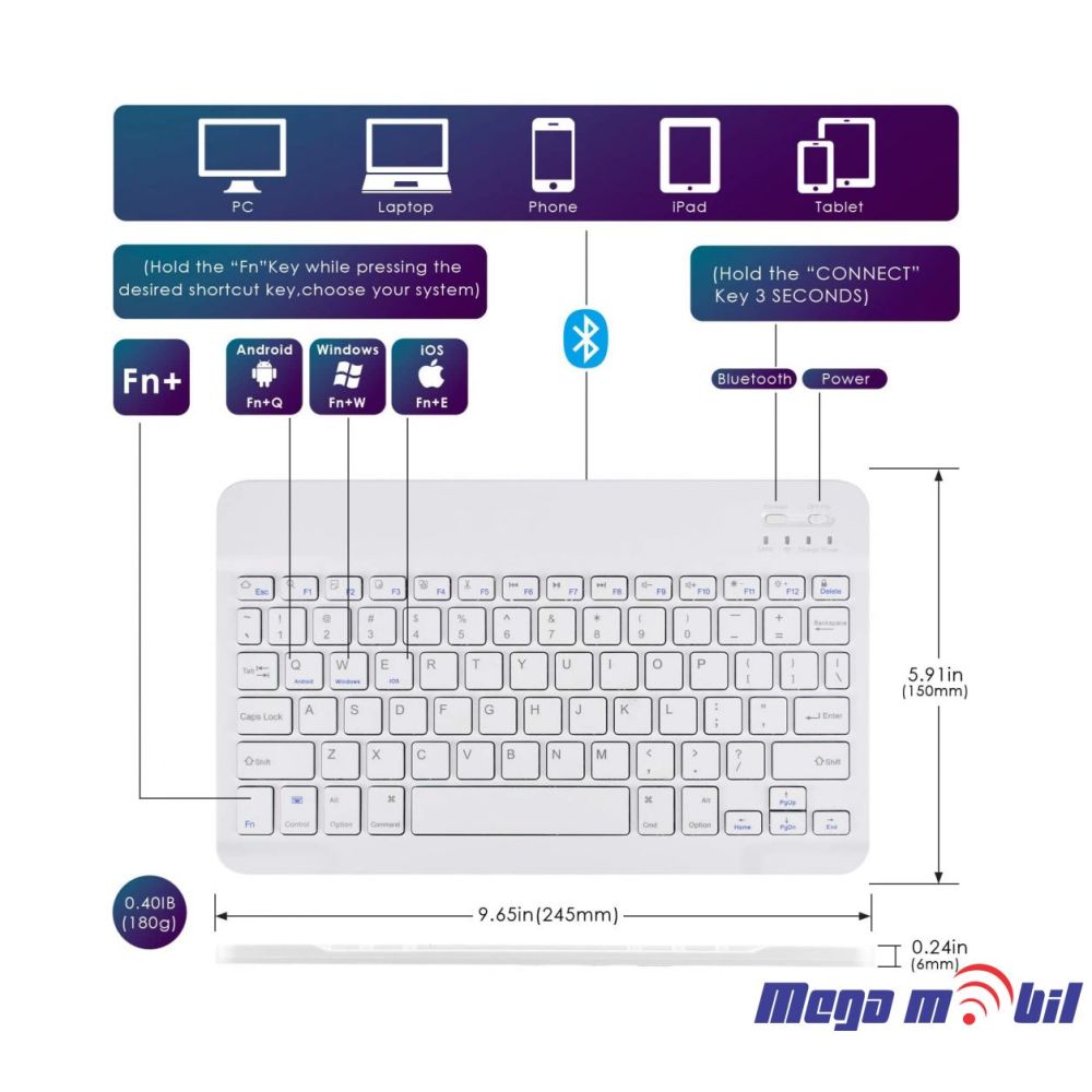 Futrola Tablet Univerzalna so Bluetooth tastatura 8" pink