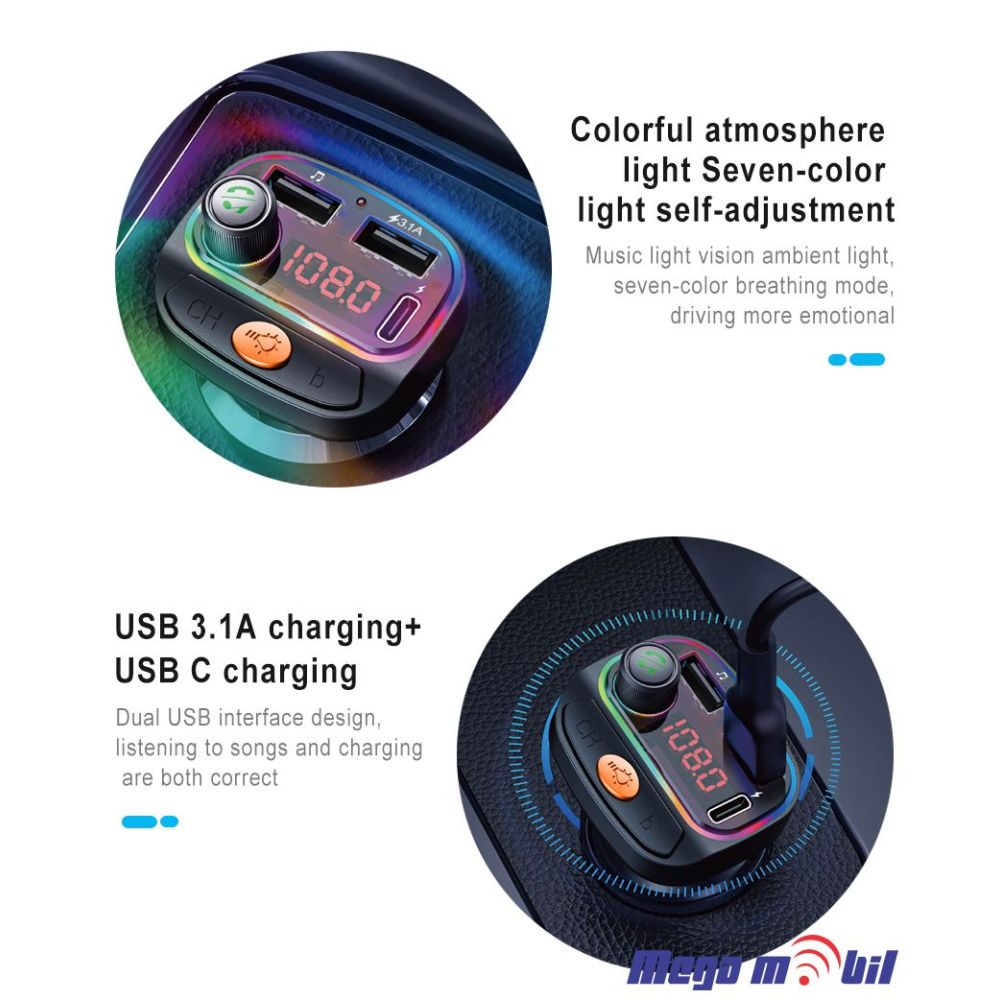 FM transmiter Bluetooth MP3 car charger PD C15