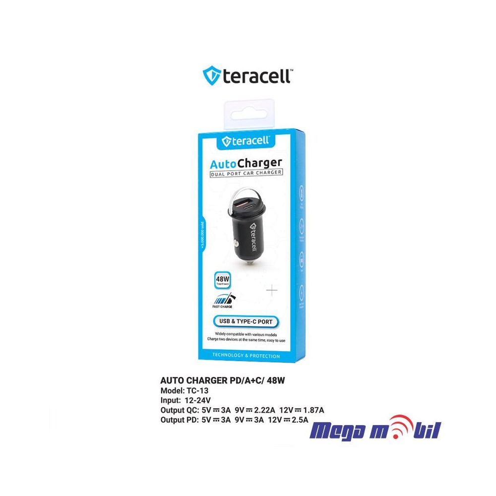 Polnac 12V/24V Type C PD Teracell Evolution TC-13 PD 30W + USB QC3.0 18W, 48W (total) black
