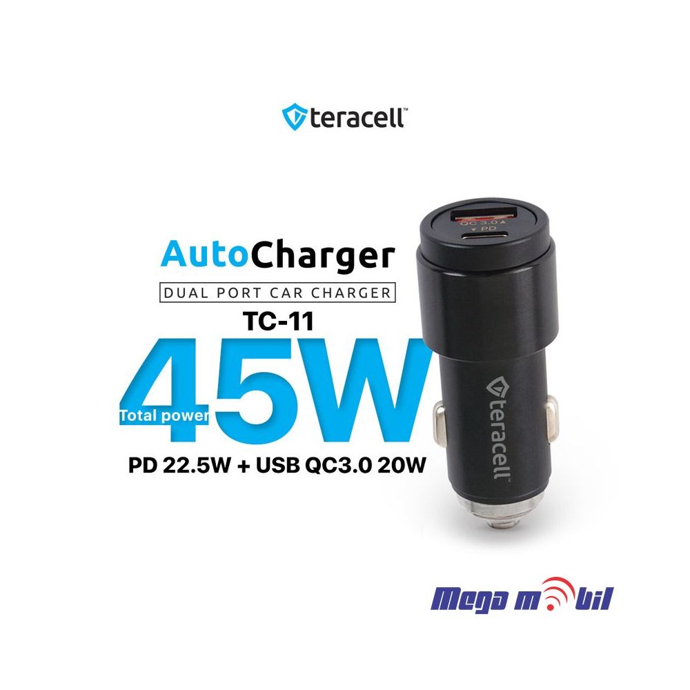 Polnac 12V/24V iPhone Teracell Evolution TC-11 PD 22.5W + USB QC3.0 20W, 45W (total) black