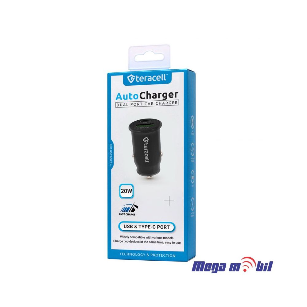 Polnac 12V/24V Type C Teracell Evolution TC-10 PD 20W, USB QC3.0 15W black.