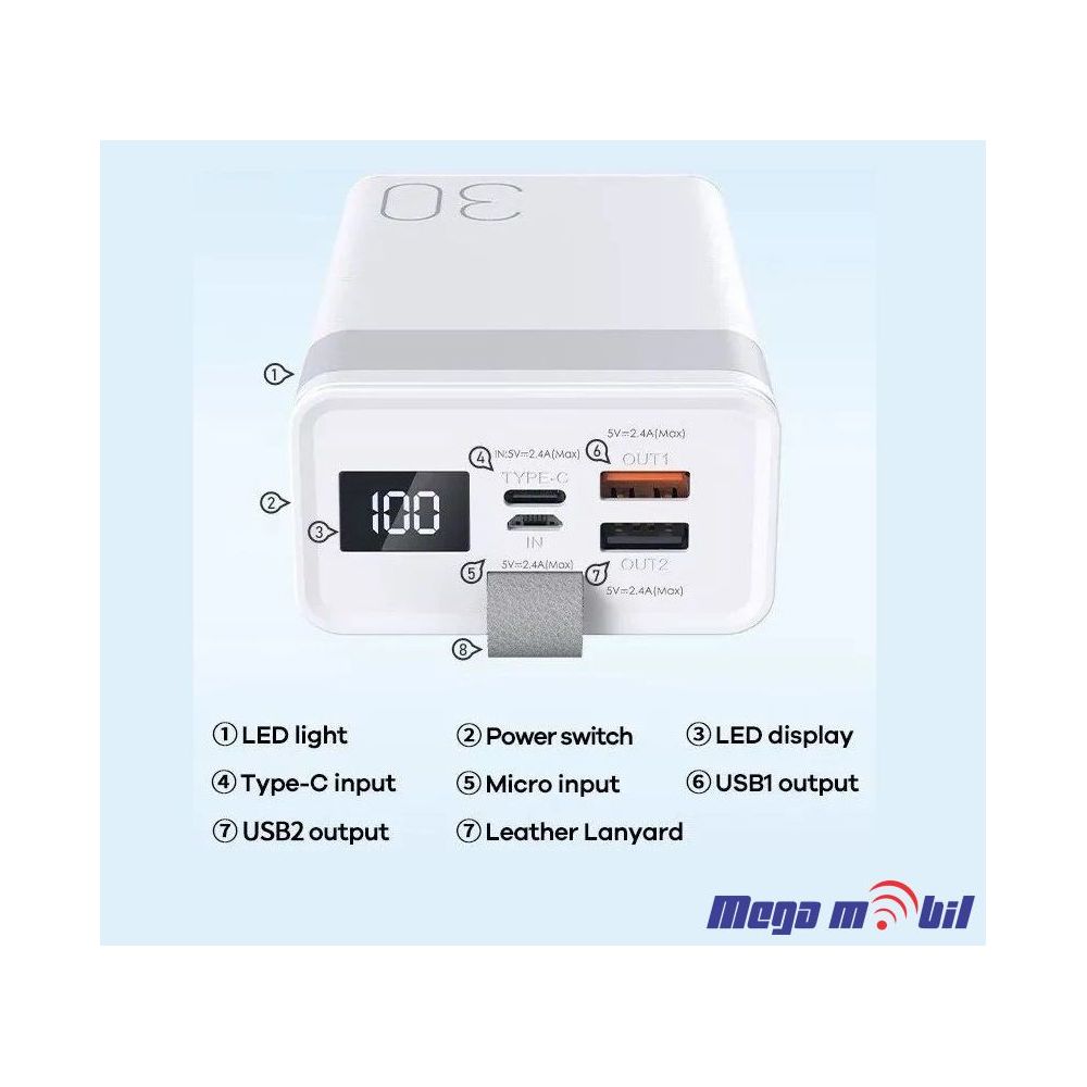 Baterija eksterna 30000mAh REMAX Chinen RPP-320 FAST+PD with LED light black