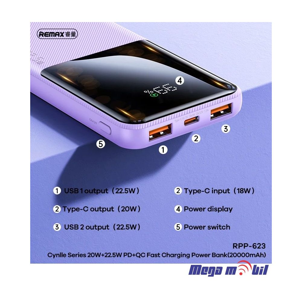 Baterija eksterna 20000mAh REMAX Cynlle RPP-623 FAST+PD white