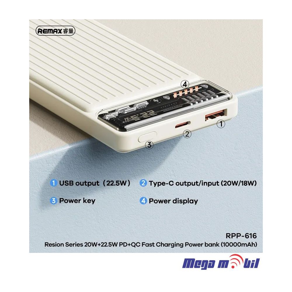 Baterija eksterna 10000mAh REMAX Resion RPP-616 FAST+PD grey