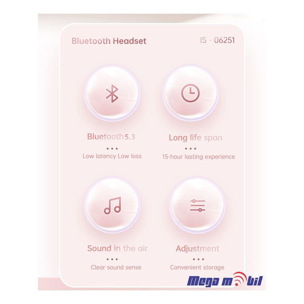 Slusalki Bluetooth YBY-06251 light pink.