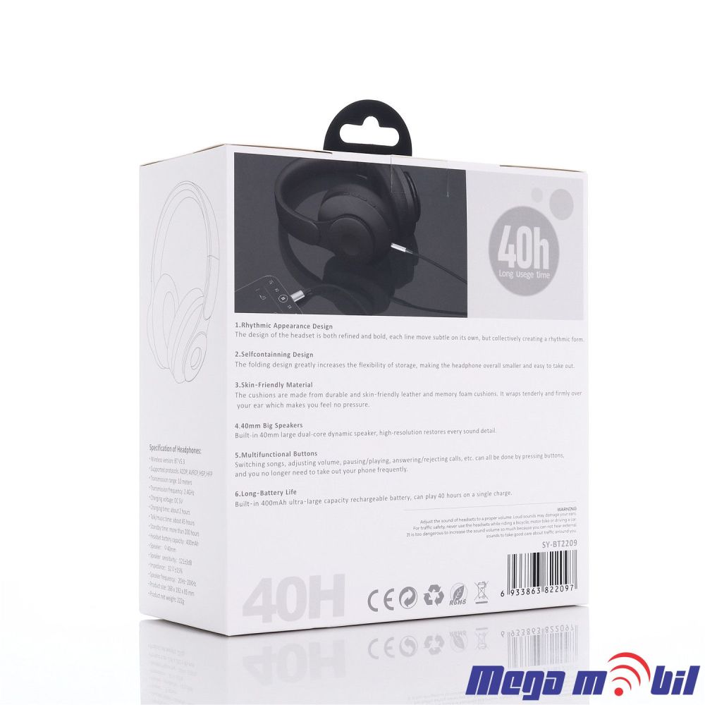 Slusalki Bluetooth SY-BT2209 light grey