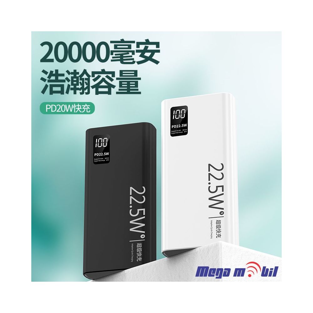 Baterija eksterna 20000mAh Ox Power PD22 FAST+PD 22.5W black