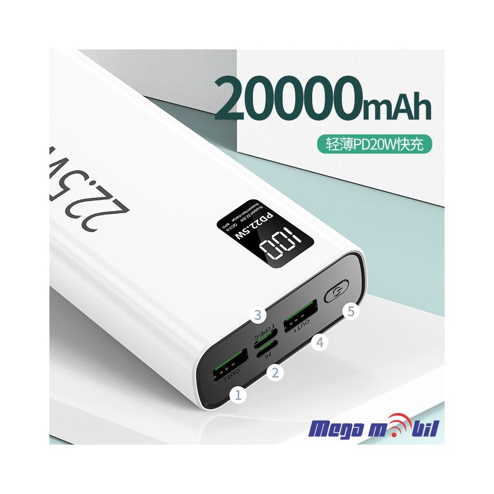Baterija eksterna 20000mAh Ox Power PD22 FAST+PD 22.5W black