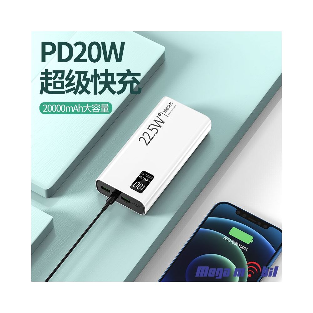 Baterija eksterna 20000mAh Ox Power PD22 FAST+PD 22.5W black
