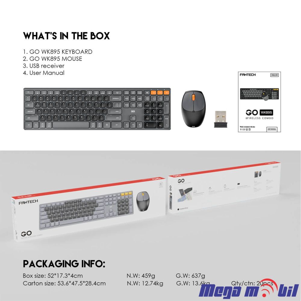 Tastatura Fantech GO WK895 Wireless Combo grey
