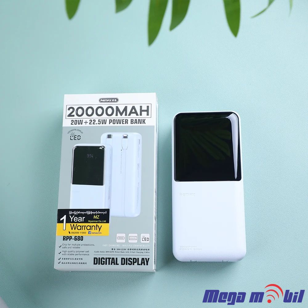 Baterija eksterna 20000mAh REMAX Cynlle RPP-680 FAST+PD +2 fast charging cables blue
