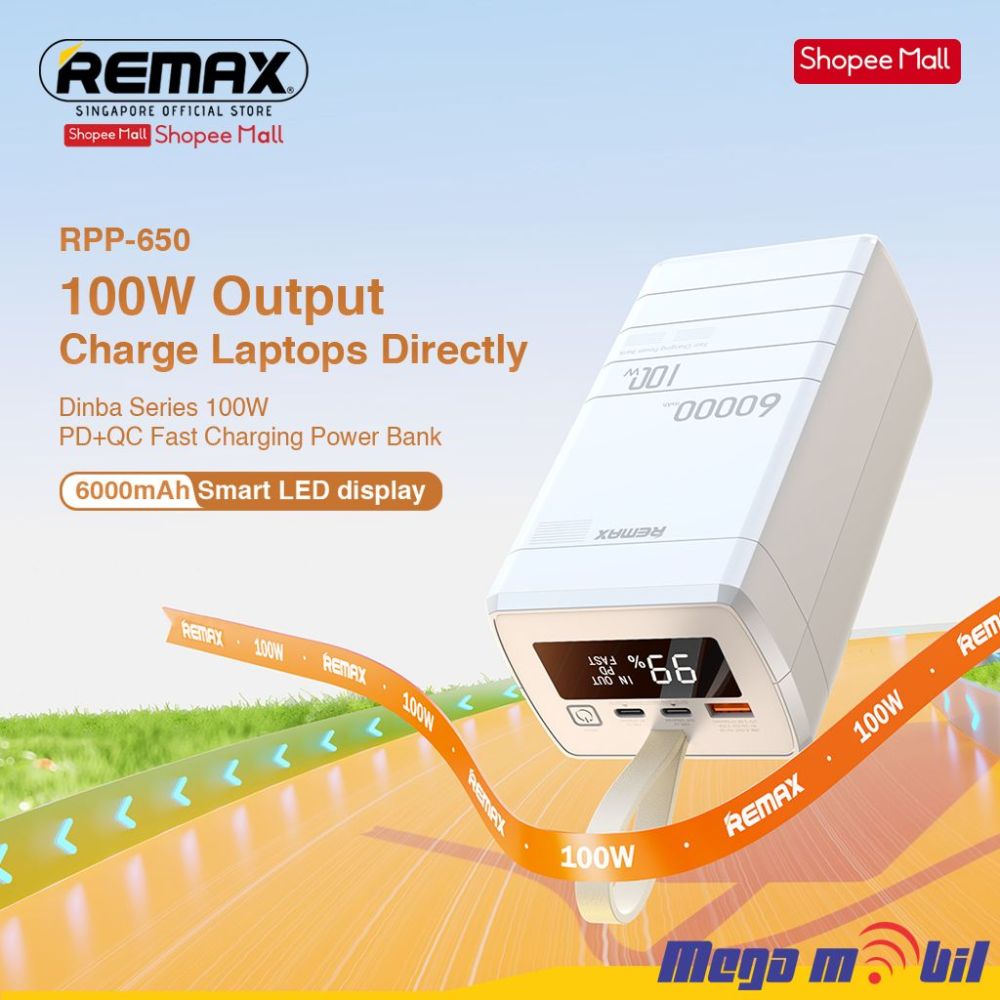Baterija eksterna 60000mAh REMAX Dinba RPP-650 FAST+PD 100W white