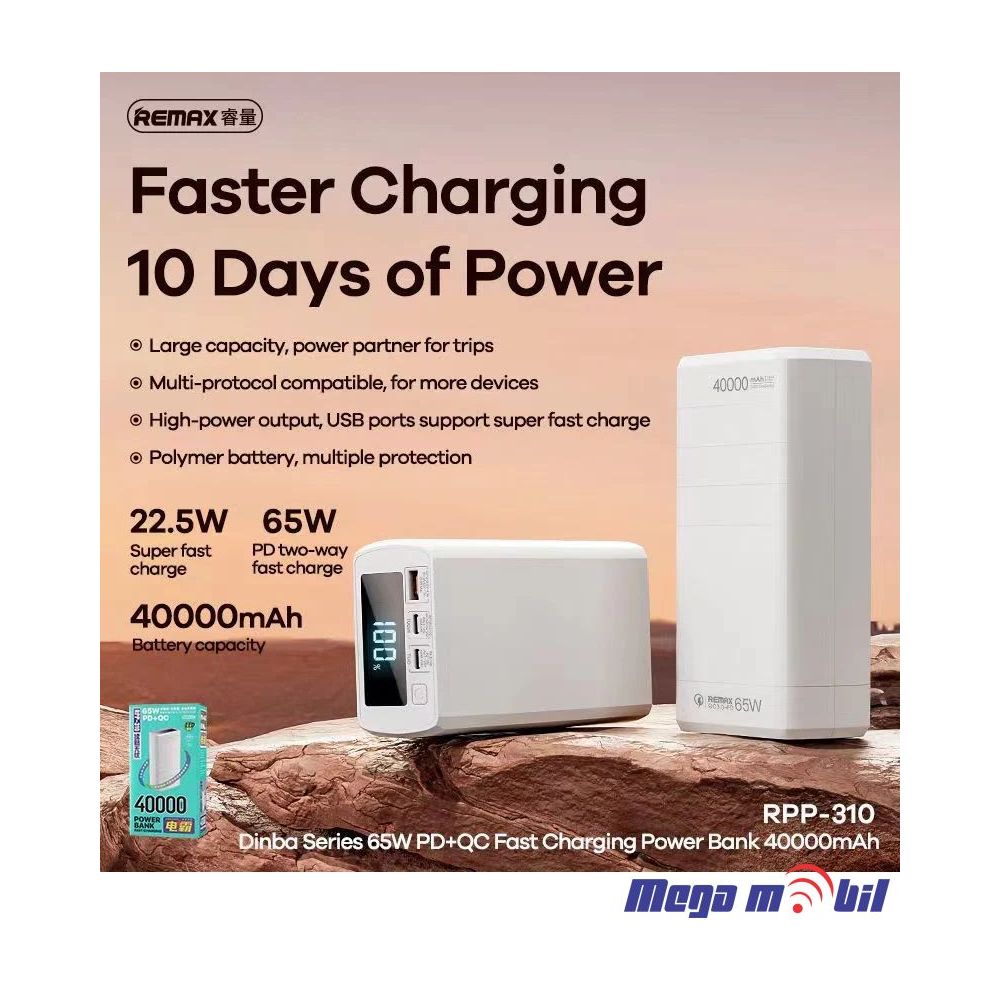 Baterija eksterna 40000mAh REMAX Dinba RPP-310 FAST+PD 65W white