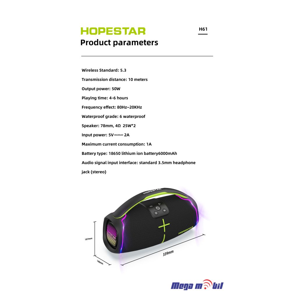 Zvucnik Bluetooth Hopestar H61 black