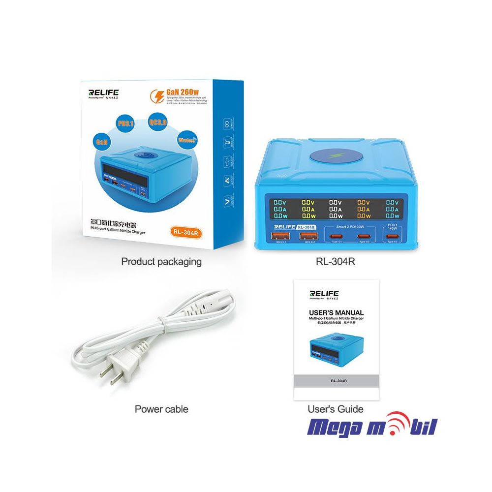 Tester Polnac RL-304R 260W Wireless + 3 ports PD + 2 ports QC3.0  