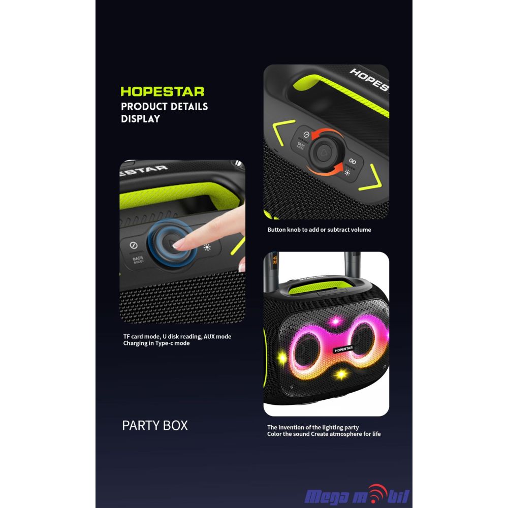 Zvucnik Bluetooth Karaoke Hopestar PARTYBOX so 2 mikrofona grey