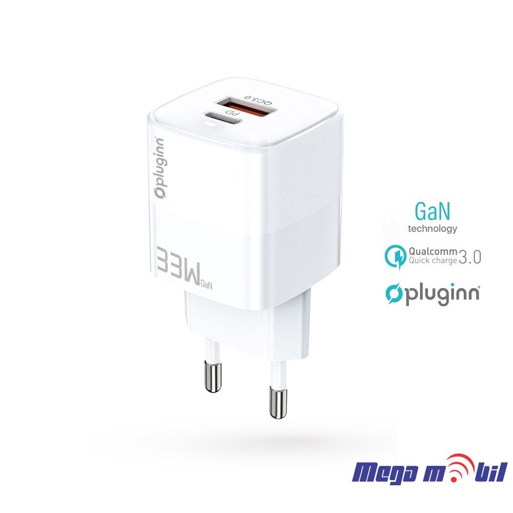 Polnac 220V Type C Pluginn PI-D73-33w QC3.0 PD3.0 PPS USB-PD GaN 20W+33W, 53W (total) white