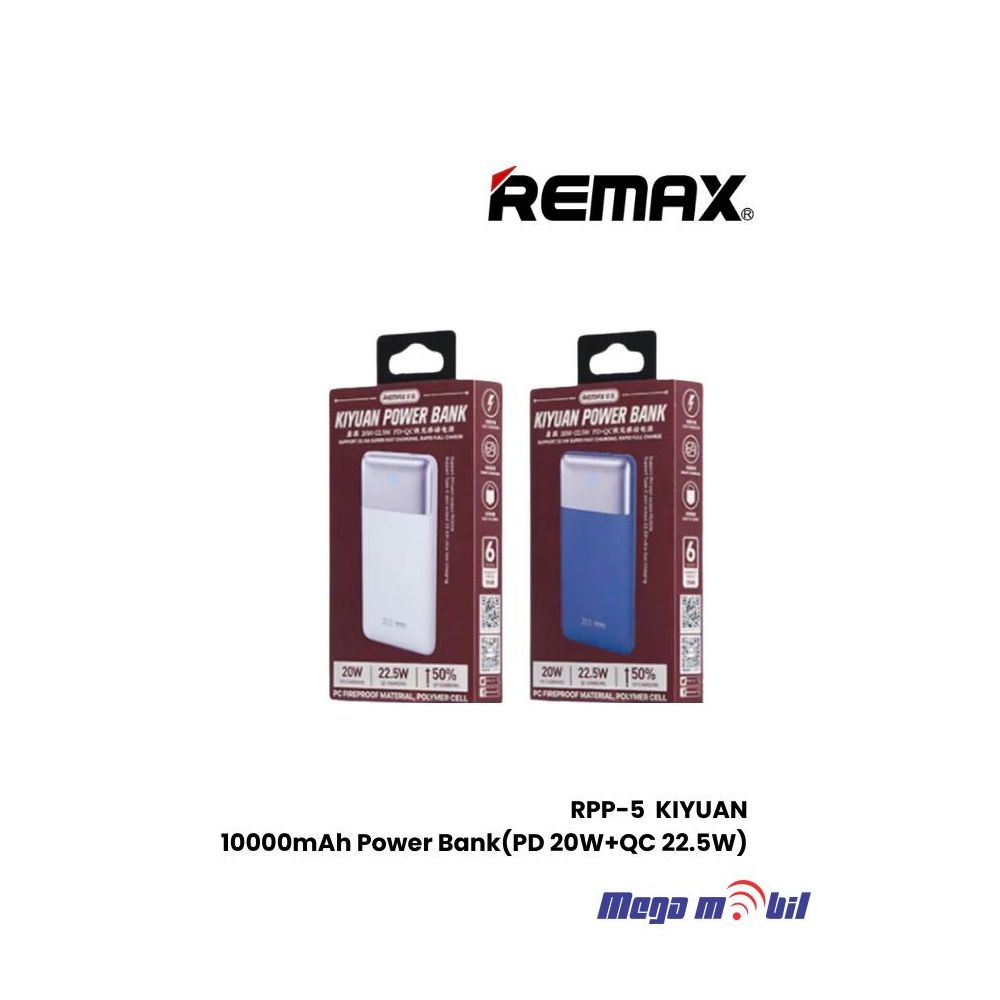 Baterija eksterna 10000mAh REMAX Kiyuan RPP-5 FAST 22.5W+PD 20W dark blue