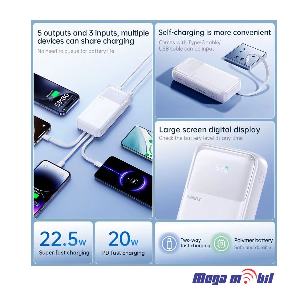 Baterija eksterna 20000mAh REMAX FCP-2 FAST 22.5W+PD 20W white