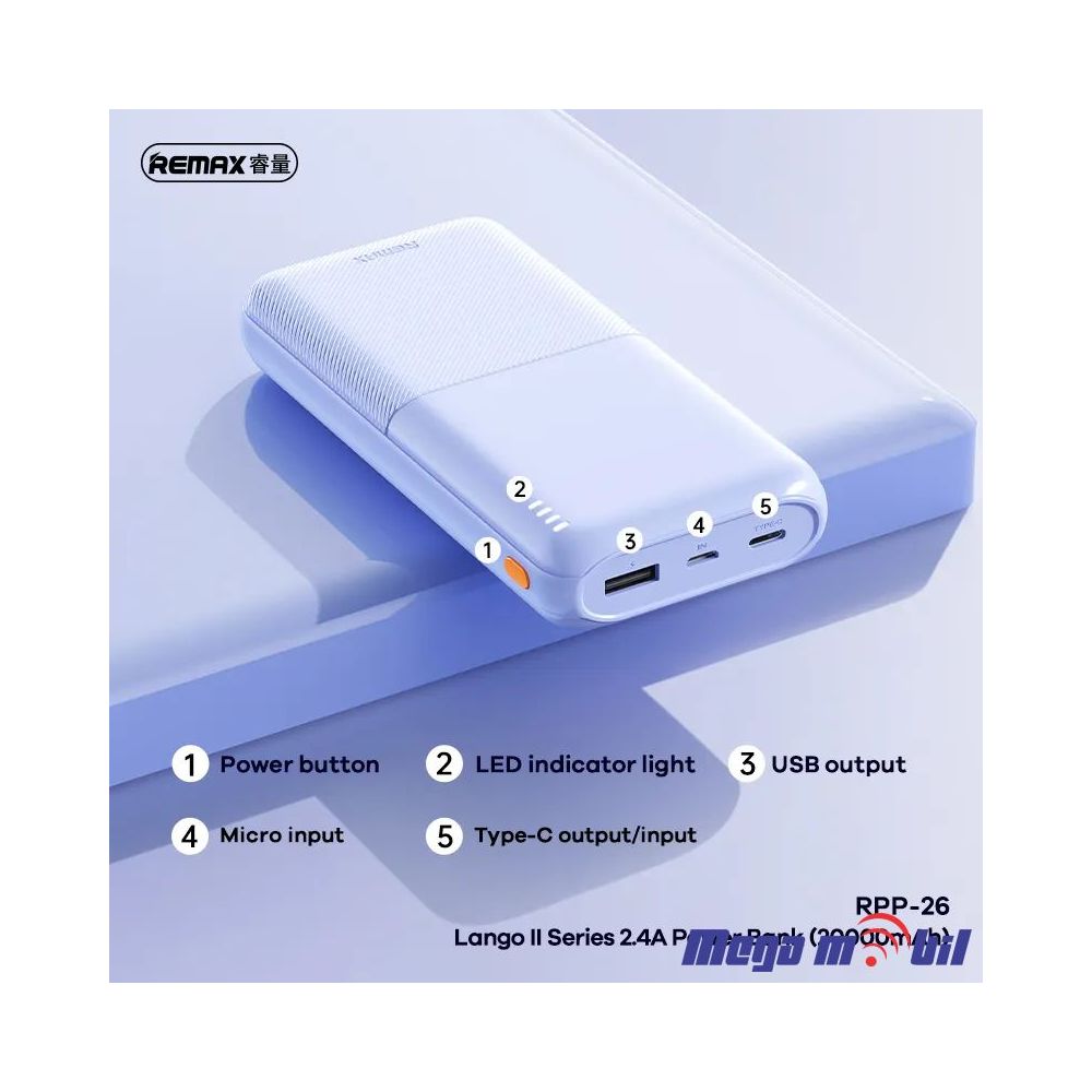 Baterija eksterna 20000mAh REMAX Lango II RPP-26 blue