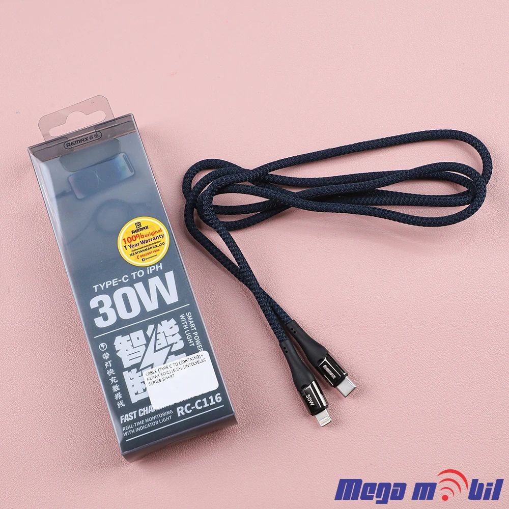 Data Kabel iPhone PD REMAX Intelyelec RC-C116 30W Fast blue