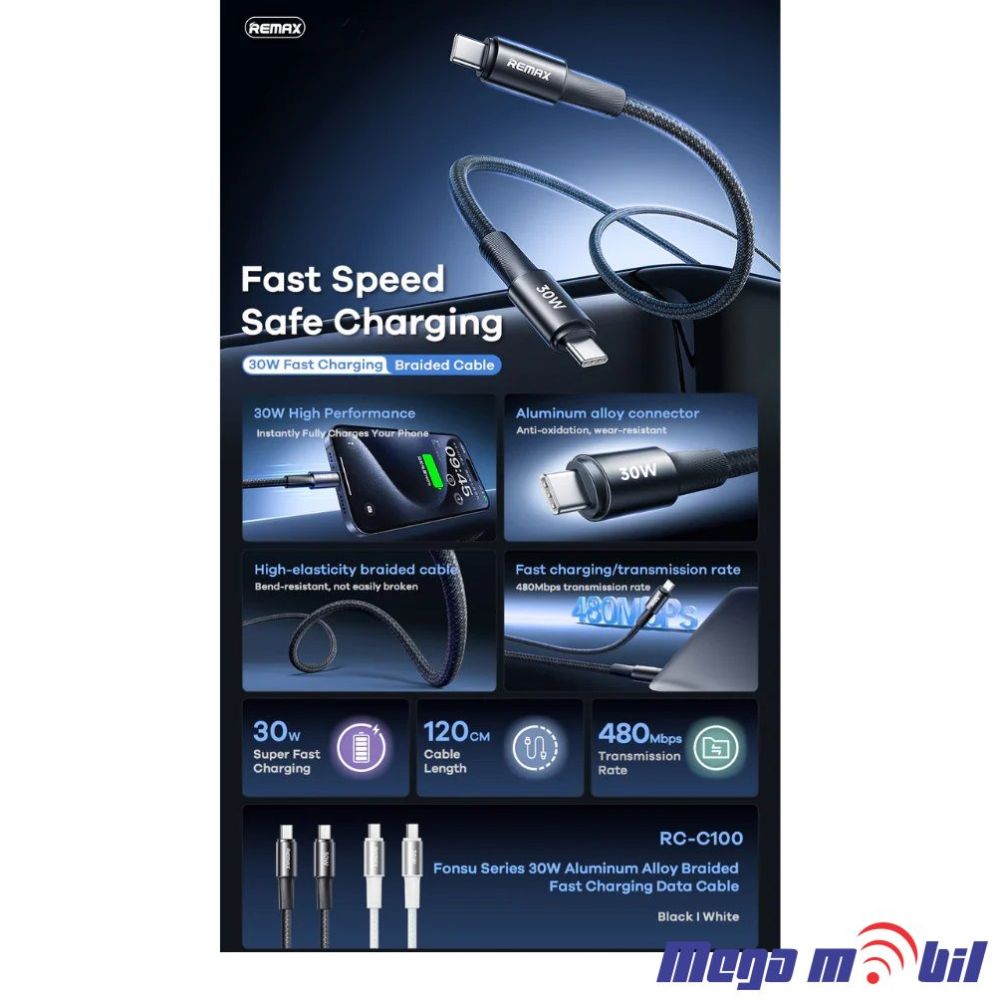 Data Kabel Type C PD REMAX Velocity CB23 65W 1.2m Fast black