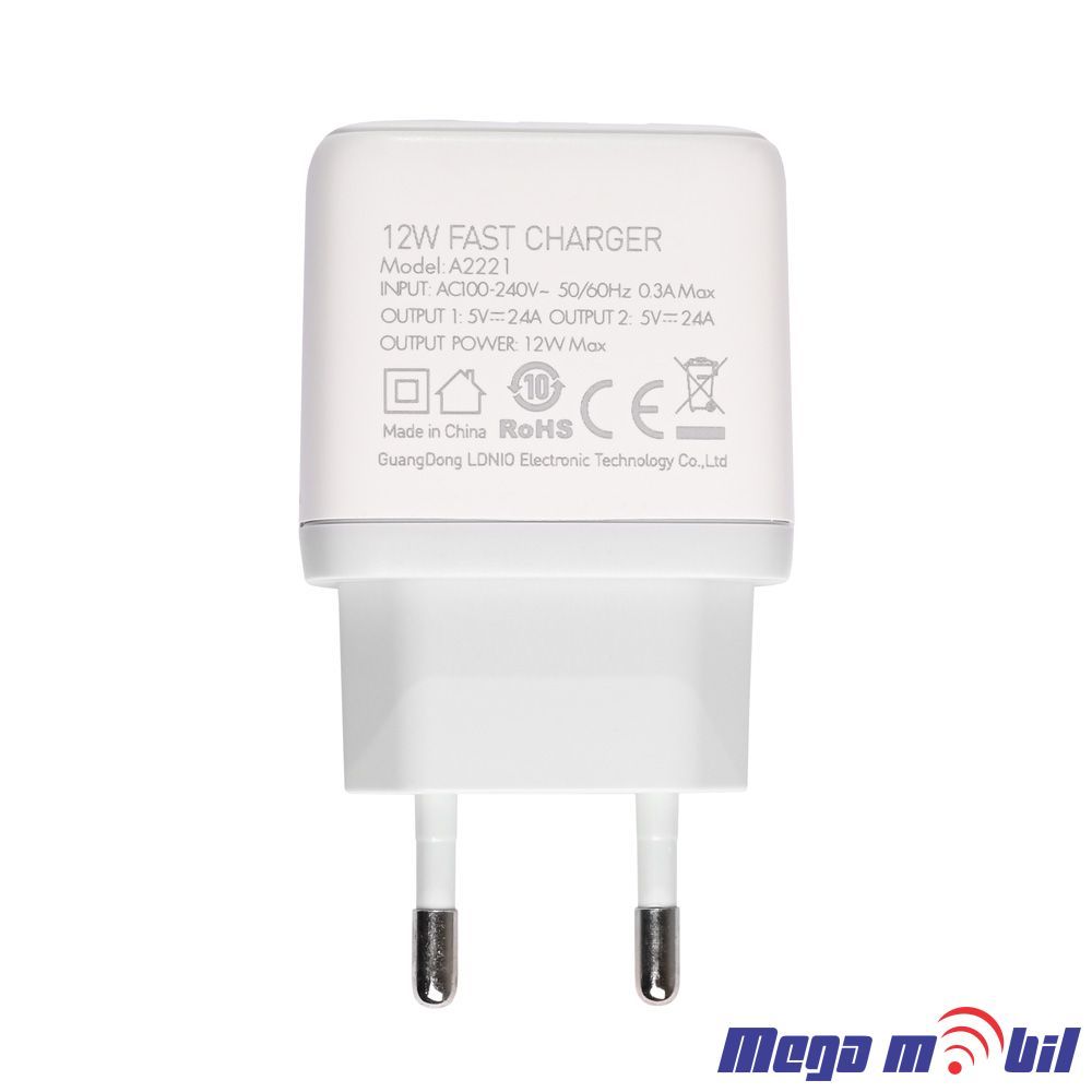 Polnac 220V LDNIO A2221 2USB 2.4A white