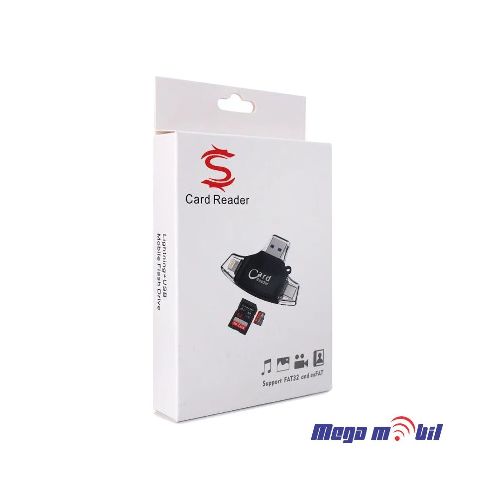 Citac za memoriska kartica SD micro SD na Type C Lightning USB 2.0 JWD-84 crn