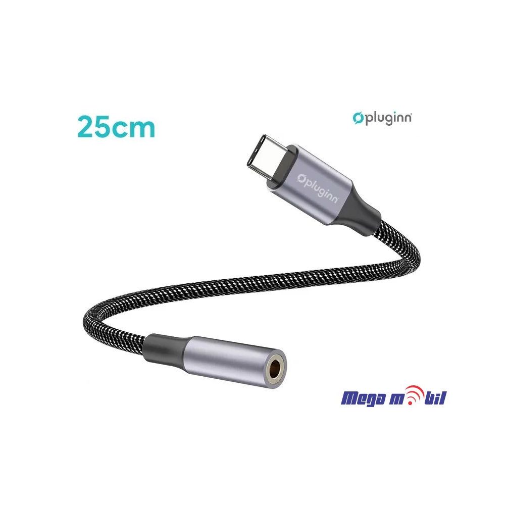 Kabel Pluginn Type C na 3.5mm zenski za slusalki 25cm black