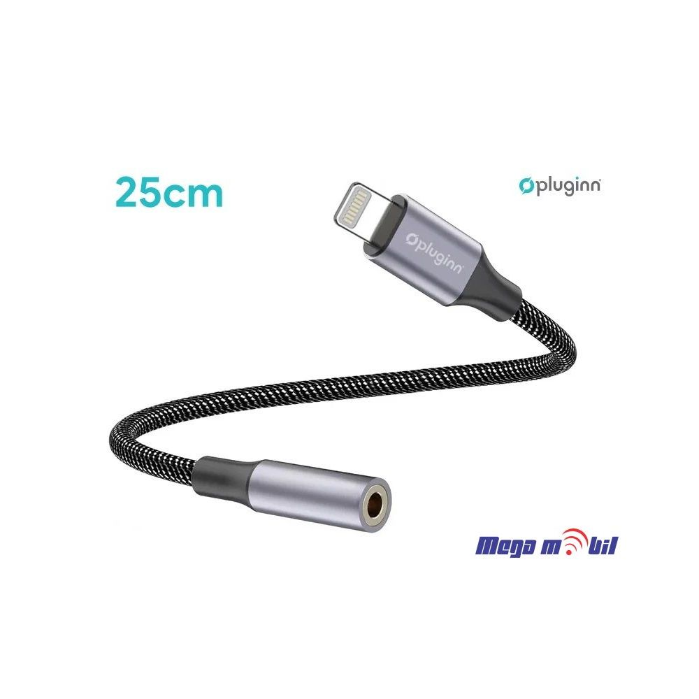 Kabel Pluginn iPhone na 3.5mm zenski za slusalki 25cm black