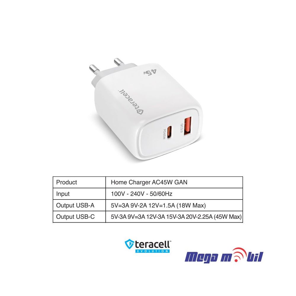 Polnac 220V Teracell Evolution TC-19, GaN, QC, PD, 45W white