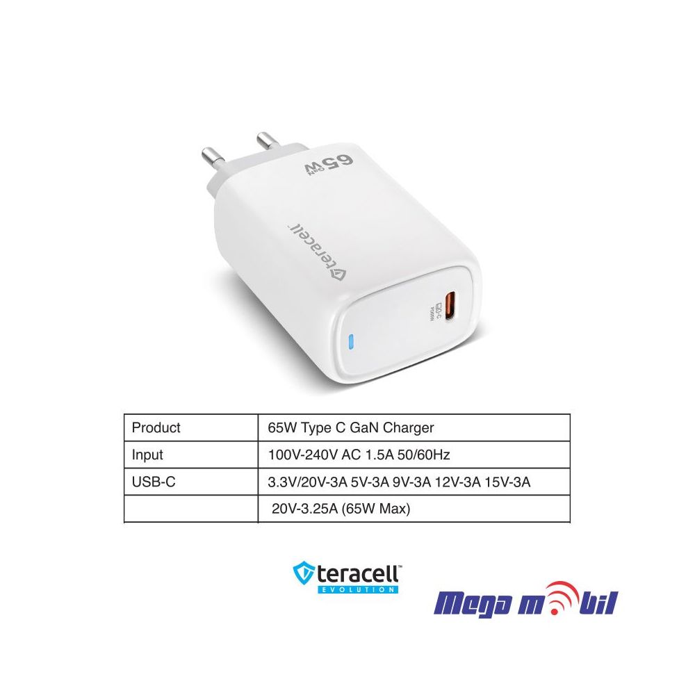 Polnac 220V Type C Teracell Evolution TC-20 GaN, PD 65W white 