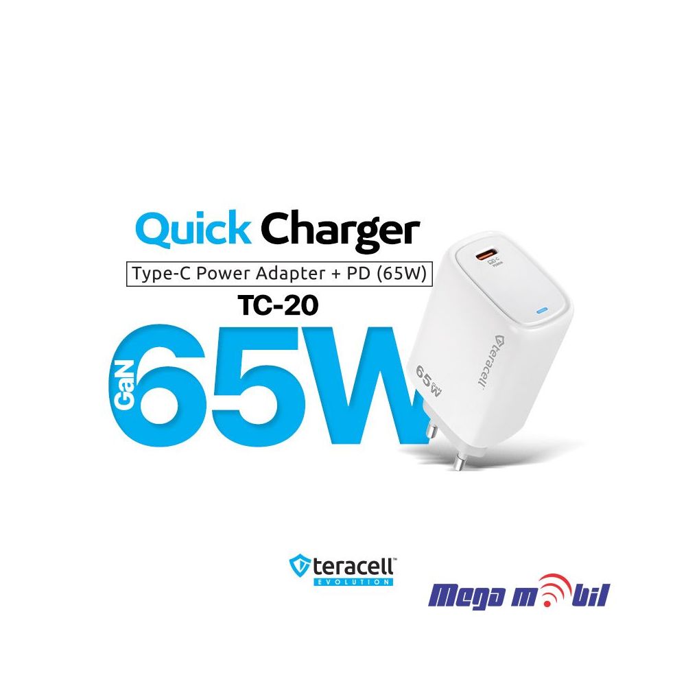 Polnac 220V Type C Teracell Evolution TC-20 GaN, PD 65W white 
