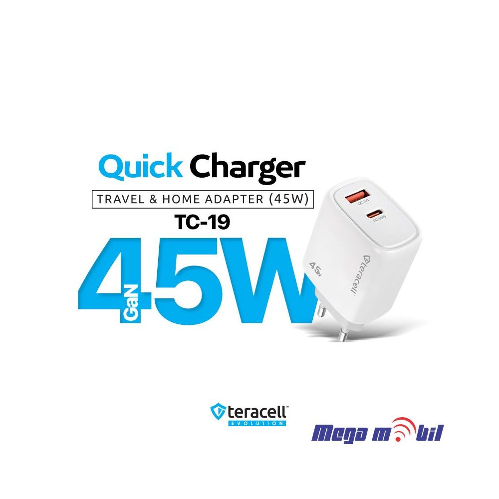Polnac 220V Type C Teracell Evolution TC-19, GaN, QC, PD, 45W white